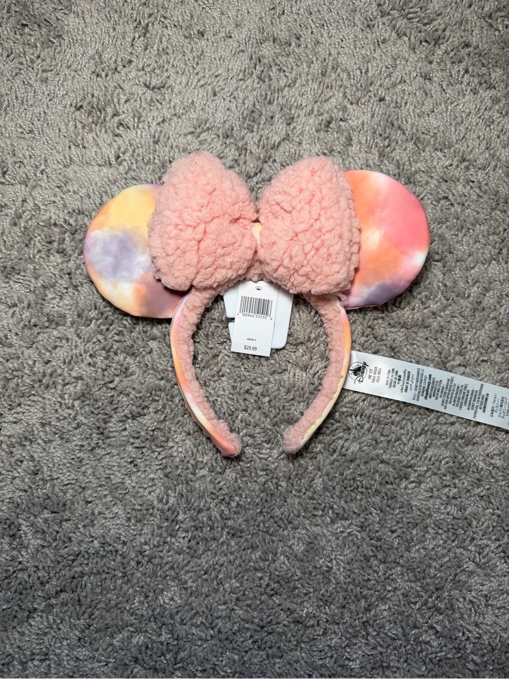 Disney Pastel Tie-Dye Minnie Ears Headband with Pink Sherpa Bow